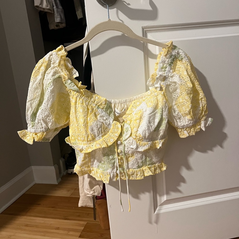 Yellow green and white cropped top